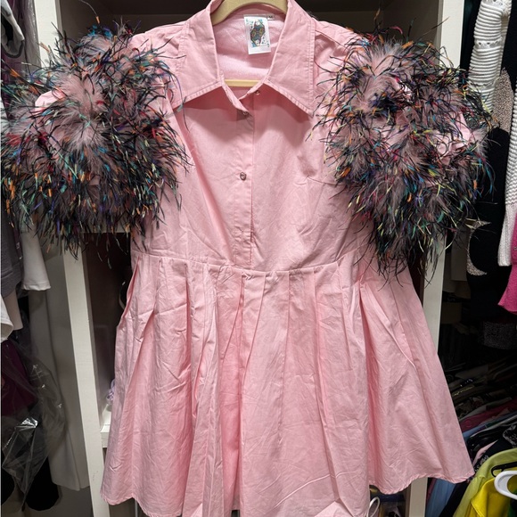 Queen of Sparkles NWT size medium pink feather dress - Picture 3 of 4